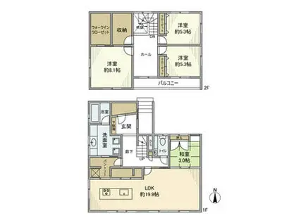 武豊線 石浜駅 徒歩20分 2階建 築14年(4LDK)の間取り写真