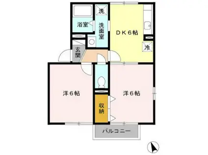 ル・ヴェール弐番館1(2DK/1階)の間取り写真