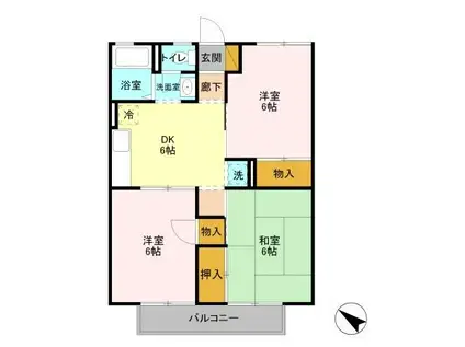 ネオシティ中島A・B(3DK/1階)の間取り写真