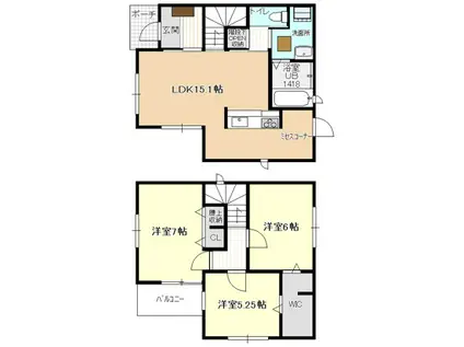 名鉄犬山線 西春駅 徒歩10分 2階建 築9年(3LDK)の間取り写真