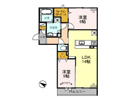 ロイジェントパークスレイクタウンⅡA(2LDK/2階)の間取り写真