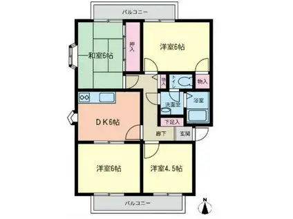 サンビレッジ城山(4DK/2階)の間取り写真
