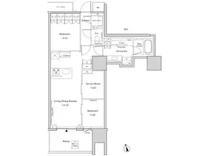 ザ・パークハビオ北千住(2LDK/14階)の間取り写真