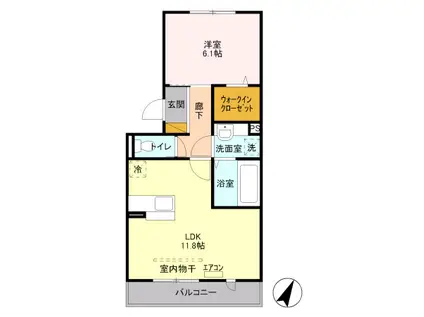 ヘリオスA(1LDK/2階)の間取り写真
