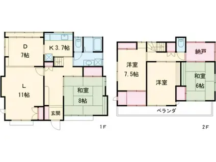 京王電鉄京王線 南平駅 徒歩9分 2階建 築49年(4SLDK)の間取り写真