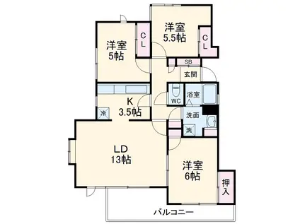 グレイスイン津田山(3LDK/1階)の間取り写真