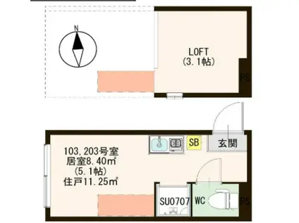 エクラール(ワンルーム/2階)の間取り写真