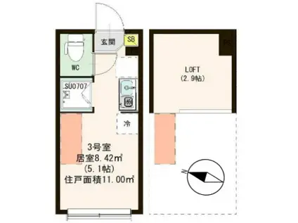 MOANI TERRACE(ワンルーム/1階)の間取り写真