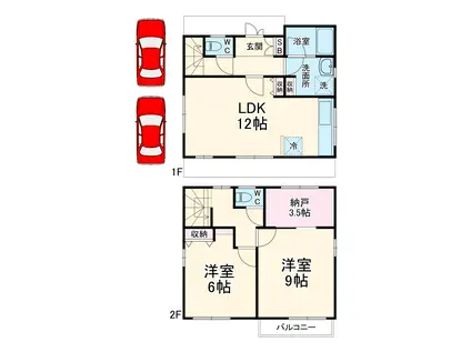 京成電鉄松戸線 常盤平駅 徒歩24分 2階建 築33年(2SLDK)の間取り写真