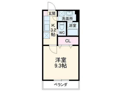 ベルデビエント(1K/4階)の間取り写真