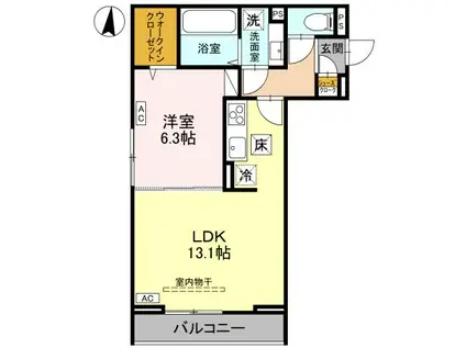 D-ROOM南越谷3丁目PJ V(1LDK/2階)の間取り写真