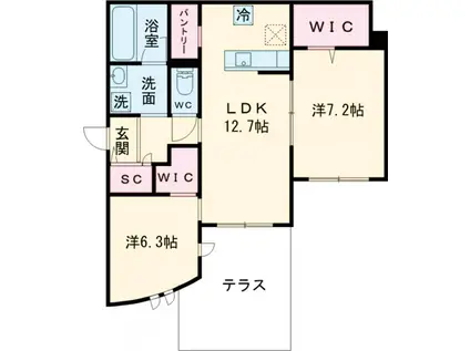 エスパシオ六条(2LDK/1階)の間取り写真