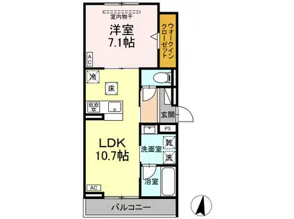 GRAND D-ROOM幸町(1LDK/1階)の間取り写真