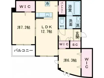 エスパシオ六条(2LDK/2階)の間取り写真