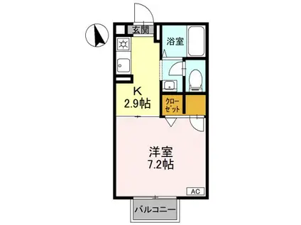 ハイツ定栄 E棟(1K/1階)の間取り写真