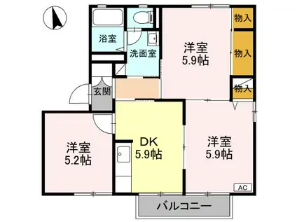 ハイツ定栄 D棟(3DK/2階)の間取り写真