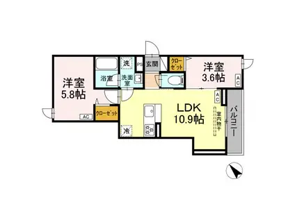 セレスティア堀切Ⅱ(2LDK/2階)の間取り写真