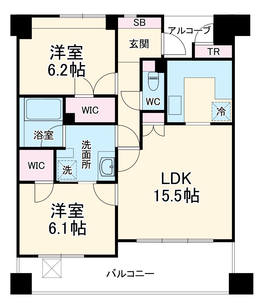 ライオンズヴィアーレ浦和弐番館(2LDK/10階)の間取り写真