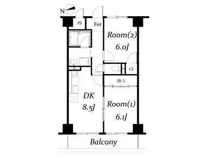アルデール三郷C棟(2DK/3階)の間取り写真