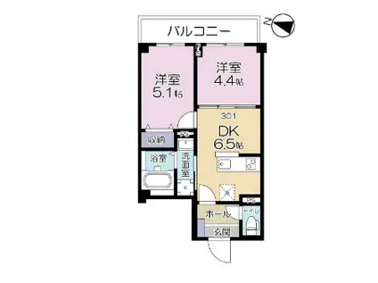 A.FLATⅡ(2DK/3階)の間取り写真
