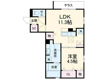 クイーンズ武蔵小杉 イースト(1LDK/1階)の間取り写真