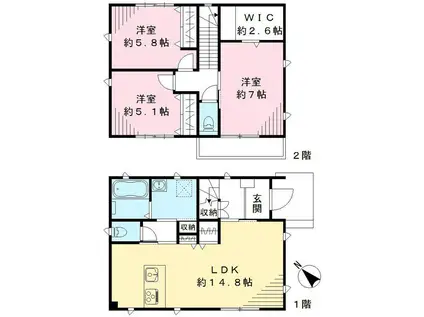 八高線 北八王子駅 徒歩9分 2階建 築9年(3LDK)の間取り写真