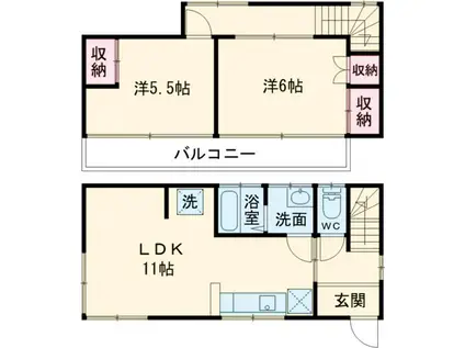 宇都宮芳賀ライト線 宇都宮大学陽東キャンパス駅 徒歩26分 2階建 築51年(2LDK)の間取り写真