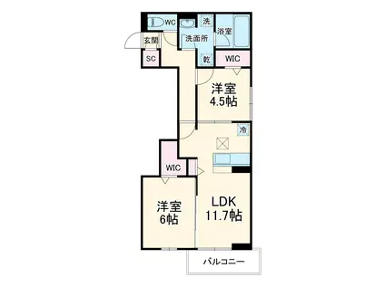 CELESTIA(2LDK/1階)の間取り写真