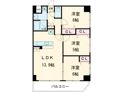 インペリアルパークⅡ(3LDK/3階)の間取り写真