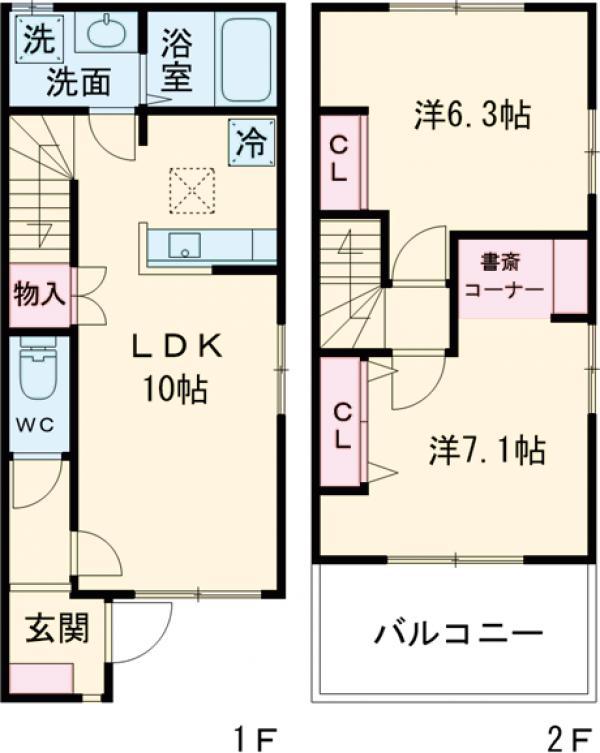 EXCELLENT TERRACE(エクセレントテラス)　B(2LDK)の間取り写真