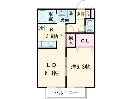サンガーデンクレストB棟(1LDK/2階)の間取り写真