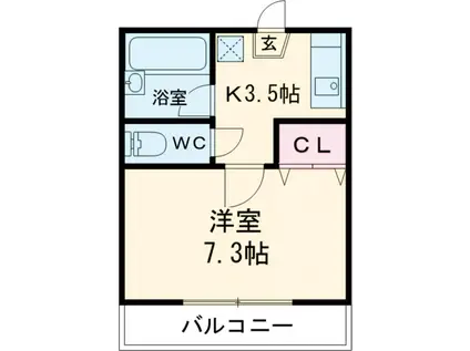 カーサリビエールA棟(1K/2階)の間取り写真