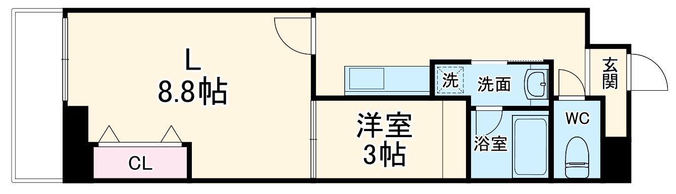 セントフィオーレ松葉(1LK/8階)の間取り写真
