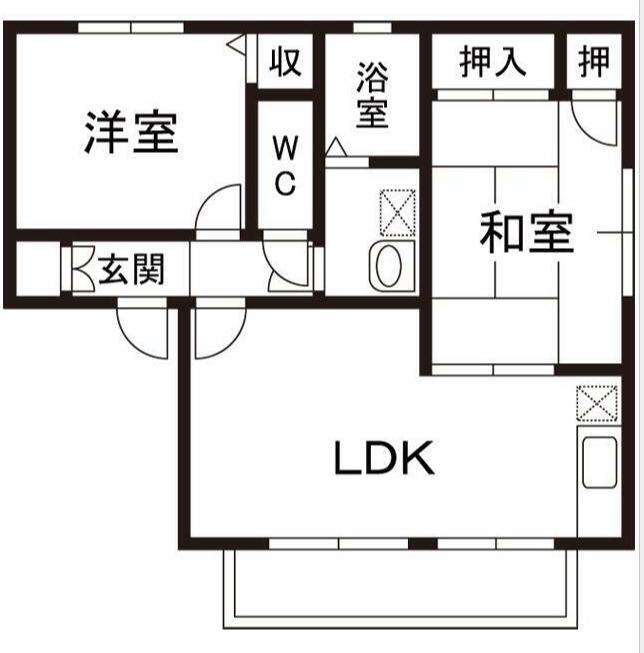 リーベンハイツ B棟(2LDK/1階)の間取り写真