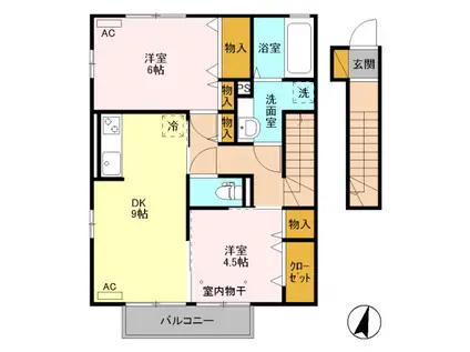 ムーンライトB(2DK/2階)の間取り写真