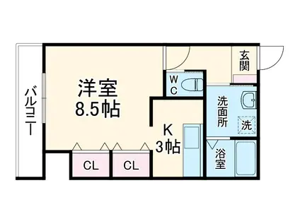リアン中央(1K/2階)の間取り写真