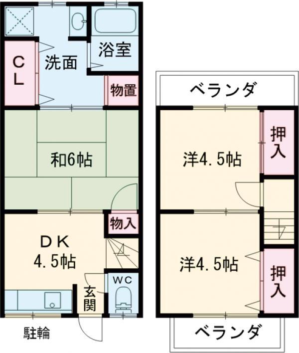 中又町テラスハウス(3DK)の間取り写真