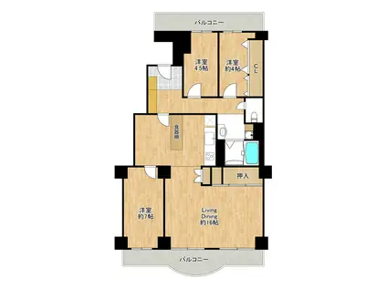 サンライトパストラル壱番街C(3LDK/13階)の間取り写真