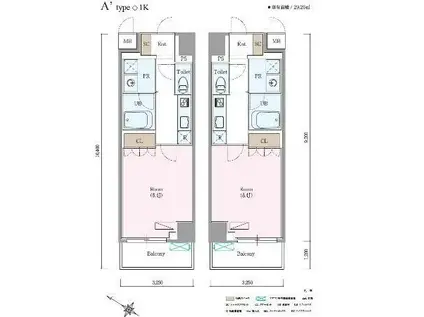 ロイジェントさいたま新都心(1K/3階)の間取り写真