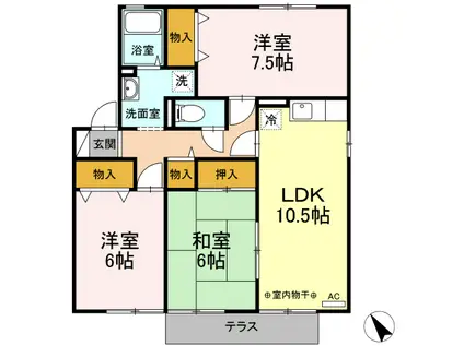 アサケハイムC(3LDK/1階)の間取り写真