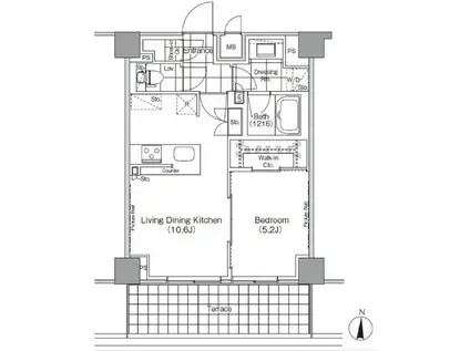 ザ・パークハビオ高円寺(1LDK/1階)の間取り写真