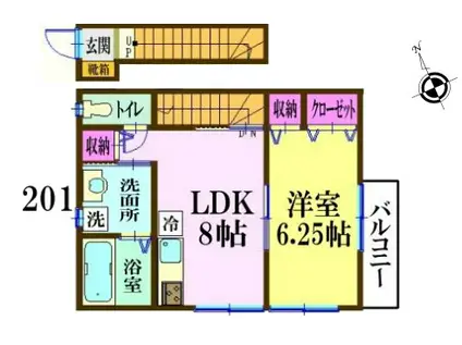 ナリトモ矢作A(1DK/2階)の間取り写真