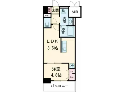 エスペランサ大橋Ⅱ(1LDK/5階)の間取り写真