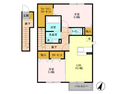 コンフォール千現ⅡB(2LDK/2階)の間取り写真