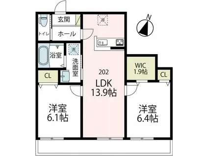 プレシャス北矢名(2LDK/2階)の間取り写真