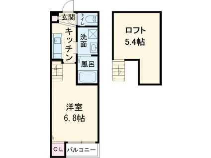 ハーモニーテラス高道町(1K/2階)の間取り写真