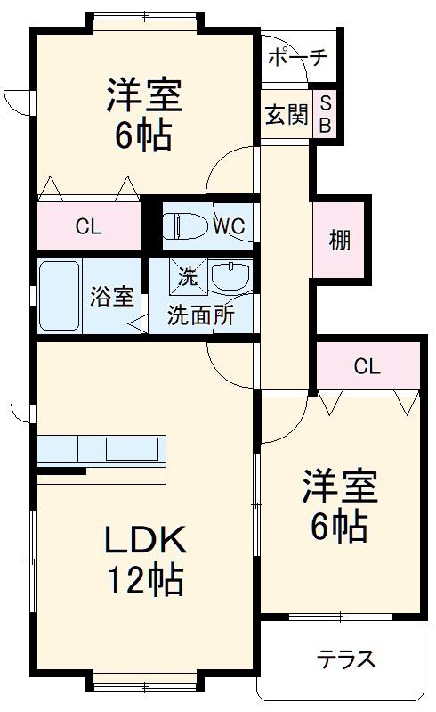 シャテーニュ(2LDK/1階)の間取り写真