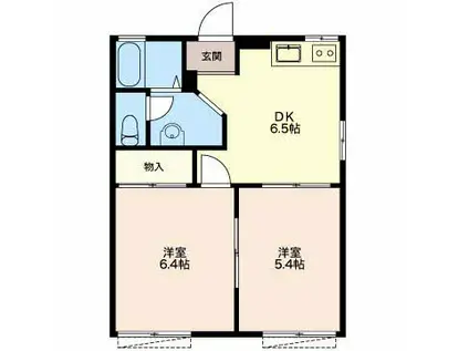 ボヌール服部 B(2DK/1階)の間取り写真