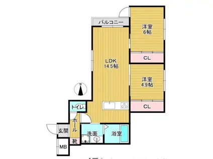 アドバンスコート四条堀川(2LDK/1階)の間取り写真
