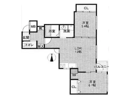 アドバンスコート四条堀川(2LDK/3階)の間取り写真